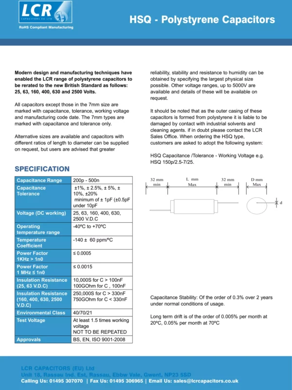 HSQ - Polystyrene Capacitors